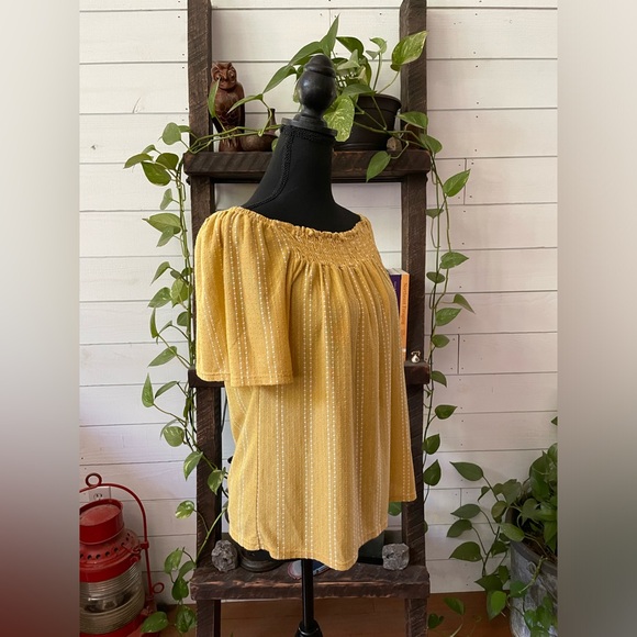 W5: BoHo Peasant Style Mustard Blouse with White Stripes - Picture 17 of 17